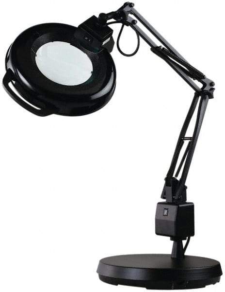 Electrix - 30 Inch, Spring Suspension, Desk Mounted, Fluorescent, Black, Magnifying Task Light - 22 Watt, 1.75x Magnification, 5 Inch Wide - Industrial Tool & Supply