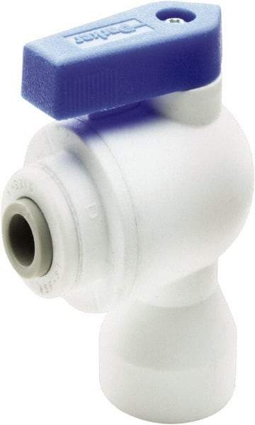 Parker - 1/4" Pipe, Full Port, Polypropylene Valve Female Elbow Ball Valve - Bi-Directional, Push-to-Connect x FNPT Ends, Wedge Handle, 150 WOG - Industrial Tool & Supply