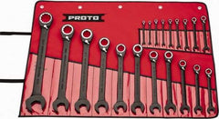 Proto - 20 Piece, 7/32" to 1-1/2", 12 Point Combination Wrench Set - Inch Measurement Standard, Black/Chrome Finish, Comes in Pouch - Industrial Tool & Supply