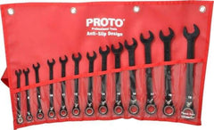 Proto - 13 Piece, 7mm to 19mm, 12 Point Combination Wrench Set - Metric Measurement Standard, Black/Chrome Finish, Comes in Pouch - Industrial Tool & Supply