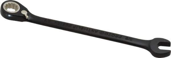 Proto - 3/8" 12 Point Combination Wrench - 15° Head Angle, 6-1/4" OAL, Steel, Black Chrome Finish - Industrial Tool & Supply