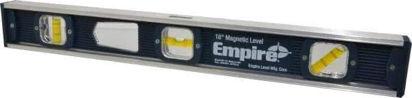 Empire Level - Magnetic 18" Long 3 Vial I-Beam Level - Aluminum, Blue, 1 45°, 1 Level & 1 Plumb Vials - Industrial Tool & Supply
