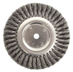 Weiler - 10" OD, 3/4" Arbor Hole, Knotted Steel Wheel Brush - 3/4" Face Width, 1-3/4" Trim Length, 0.014" Filament Diam, 4,500 RPM - Industrial Tool & Supply