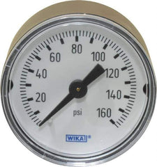 Wika - 1-1/2" Dial, 1/8 Thread, 0-160 Scale Range, Pressure Gauge - Center Back Connection Mount, Accurate to 3-2-3% of Scale - Industrial Tool & Supply