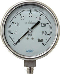 Wika - 4" Dial, 1/4 Thread, 0-160 Scale Range, Pressure Gauge - Lower Connection Mount, Accurate to 1% of Scale - Industrial Tool & Supply
