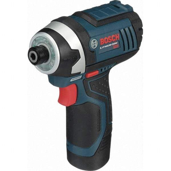 Bosch - 18 Volt, 1/4" Drive, 930 In/Lb Torque, Cordless Impact Driver - 2600 RPM, 2 Lithium-Ion Batteries Included - Industrial Tool & Supply