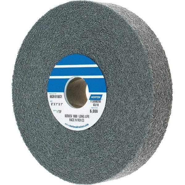 Norton - 6" Diam, 1" Face Width, 1" Center Hole, Fine Grade, Silicon Carbide Deburring Wheel - Convolute, Density 7 Grade - Industrial Tool & Supply