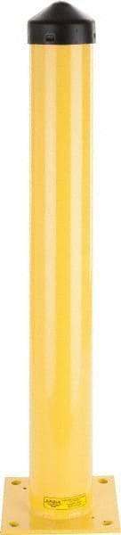 Eagle - 5.6" Diam x 42" High, Yellow Steel Bollard - 10" Wide x 10" Long Mounting Plate, 67 Lb - Industrial Tool & Supply