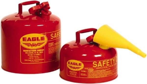 Eagle - 1 Gal Galvanized Steel Type I Safety Can - 8" High x 9" Diam, Red - Industrial Tool & Supply