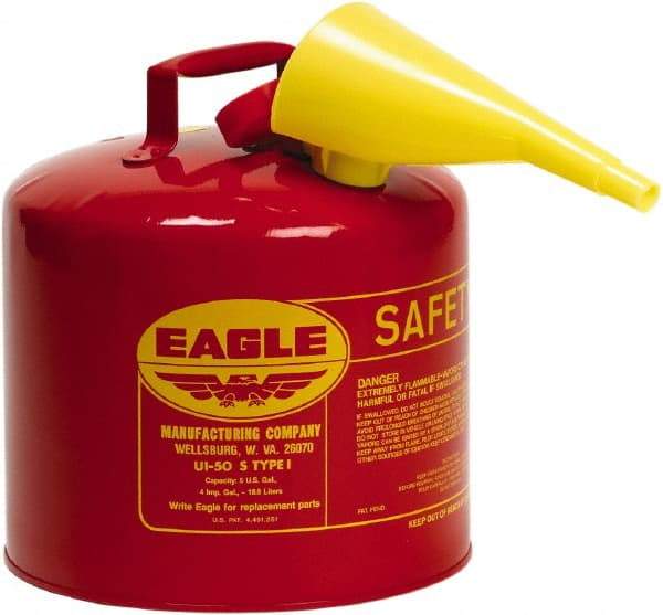 Eagle - 5 Gal Galvanized Steel Type I Safety Can - 13-1/2" High x 12-1/2" Diam, Red - Industrial Tool & Supply