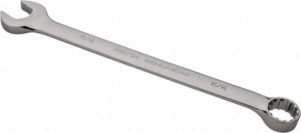 Proto - 15/16" 12 Point Combination Wrench - 15° Offset Angle, 12-7/8" OAL, Steel, Chrome Finish - Industrial Tool & Supply