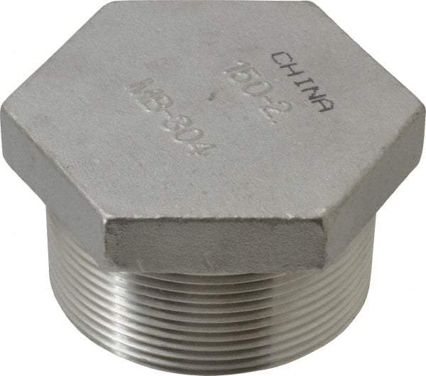 Merit Brass - 2" Grade 304 Stainless Steel Pipe Hex Head Plug - MNPT End Connections, 150 psi - Industrial Tool & Supply