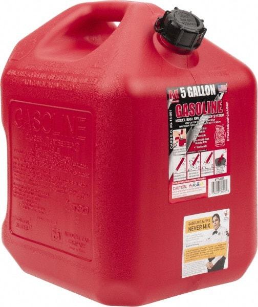 Made in USA - 5 Gal High Density Polyethylene Spill-Proof CARB Gas Can - 16" High x 10-3/4" Diam, Red - Industrial Tool & Supply