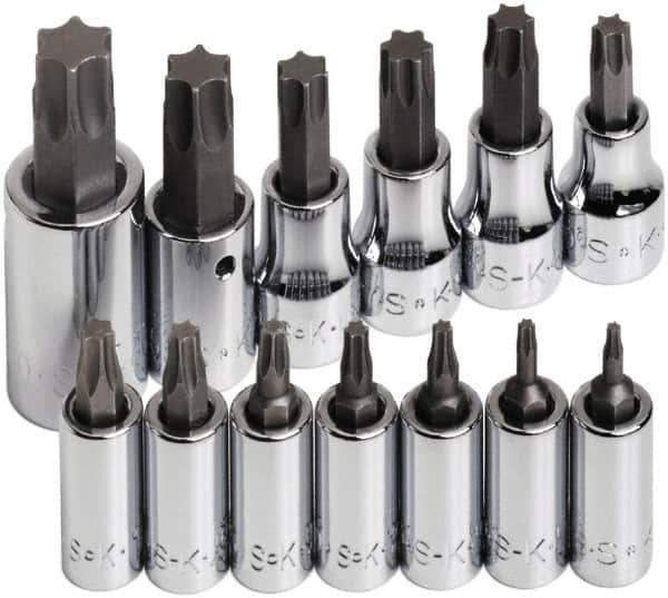 SK - 13 Piece 1/4, 3/8 & 1/2" Drive Torx Bit Socket Set - T8 to T60 Torx - Industrial Tool & Supply