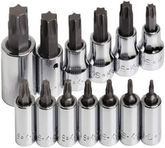 SK - 13 Piece 1/4, 3/8 & 1/2" Drive Torx Bit Socket Set - T8 to T60 Torx - Industrial Tool & Supply