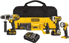 DeWALT - 10 Piece 20 Volt Cordless Tool Combination Kit - Includes 1/2" Hammerdrill, 1/4" Impact Driver & Reciprocating Saw & LED Worklight, Lithium-Ion Battery Included - Industrial Tool & Supply