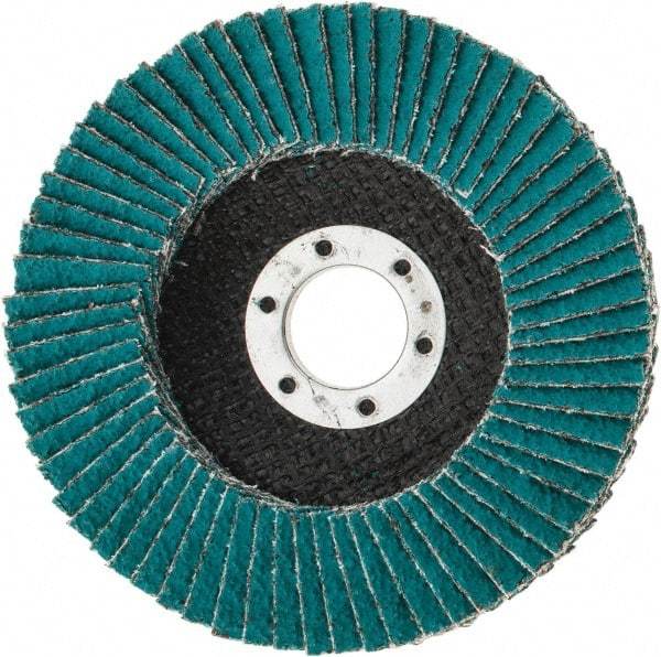 3M - 36 Grit, 4-1/2" Disc Diam, 7/8" Center Hole, Type 27 Zirconia Alumina Flap Disc - 13,300 Max RPM, Cloth Backing, Arbor Attaching System, Coated - Industrial Tool & Supply