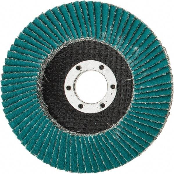3M - 40 Grit, 4-1/2" Disc Diam, 7/8" Center Hole, Type 27 Zirconia Alumina Flap Disc - 13,300 Max RPM, Cloth Backing, Arbor Attaching System, Coated - Industrial Tool & Supply