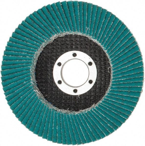 3M - 80 Grit, 4-1/2" Disc Diam, 7/8" Center Hole, Type 27 Zirconia Alumina Flap Disc - 13,300 Max RPM, Cloth Backing, Arbor Attaching System, Coated - Industrial Tool & Supply