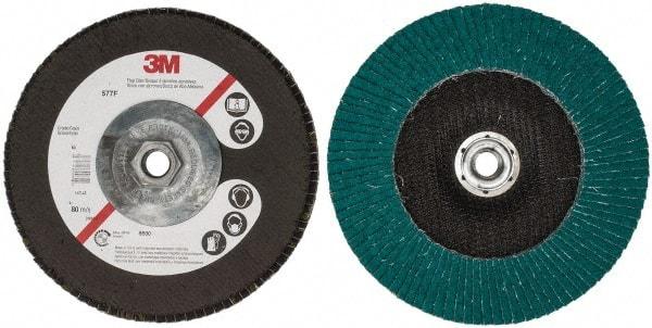 3M - 40 Grit, 7" Disc Diam, 5/8-11 Center Hole, Type 27 Zirconia Alumina Flap Disc - 8,600 Max RPM, Cloth Backing, Arbor Attaching System, Coated - Industrial Tool & Supply