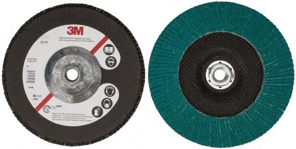 3M - 60 Grit, 7" Disc Diam, 5/8-11 Center Hole, Type 27 Zirconia Alumina Flap Disc - 8,600 Max RPM, Cloth Backing, Arbor Attaching System, Coated - Industrial Tool & Supply