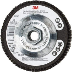 3M - 40 Grit, 4-1/2" Disc Diam, 5/8-11 Center Hole, Type 29 Zirconia Alumina Flap Disc - 13,300 Max RPM, Cloth Backing, Arbor Attaching System, Coated - Industrial Tool & Supply