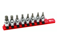 8 Piece - Hex Inch Socket Set - 1/8 - 3/8" On Rail - 3/8" Square Drive with 1/4" Replaceable Hex Bit - Industrial Tool & Supply