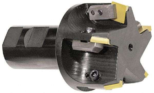 APT - 45° Lead Angle, 3" Max Cut Diam, 3" Min Cut Diam, 5/16" Max Depth of Cut, Indexable Chamfer and Angle End Mill - 5 Inserts, SPC 42ZR, SPG 422, SPG 423, SPG 424, SPU 422, SPU 423 Insert Style, 3" OAL, Straight Shank - Industrial Tool & Supply