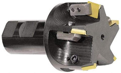 APT - 45° Lead Angle, 3" Max Cut Diam, 3" Min Cut Diam, 5/16" Max Depth of Cut, Indexable Chamfer and Angle End Mill - 5 Inserts, SPC 42ZR, SPG 422, SPG 423, SPG 424, SPU 422, SPU 423 Insert Style, 3" OAL, Straight Shank - Industrial Tool & Supply