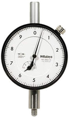 Mitutoyo - 1mm Range, 0-10-0 Dial Reading, 0.001mm Graduation Dial Drop Indicator - 57mm Dial, 0.2mm Range per Revolution, 0.004mm Accuracy, Revolution Counter - Industrial Tool & Supply