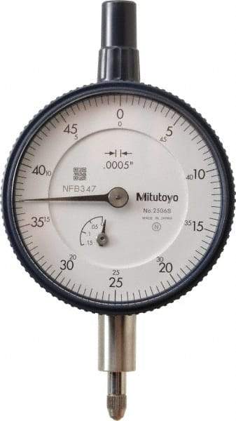 Mitutoyo - 1/8" Range, 0-50 Dial Reading, 0.0005" Graduation Dial Drop Indicator - 2-1/4" Dial, 0.05" Range per Revolution, 0.0005" Accuracy, Revolution Counter - Industrial Tool & Supply