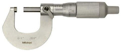 Mitutoyo - 0 to 25mm Range, 0.001mm Graduation, Mechanical Outside Micrometer - Ratchet Stop Thimble, Accurate to 0.0001" - Industrial Tool & Supply