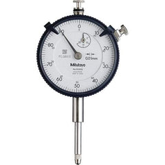 Mitutoyo - 20mm Range, 0-100 Dial Reading, 0.01mm Graduation Dial Drop Indicator - 57mm Dial, 1mm Range per Revolution, 0.2mm Accuracy, Revolution Counter - Industrial Tool & Supply