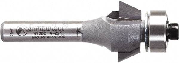 Amana Tool - 3/4" Cut Diam, 9/32" Length of Cut, 2 Flute Chamfer Edge Profile Router Bit - Carbide-Tipped, 1/4" Shank Diam, 2-3/32" OAL, Uncoated - Industrial Tool & Supply