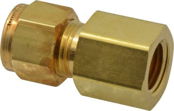 Parker - 3/8" OD, Brass Female Connector - 2,300 Max Working psi, 3/4" Hex, Comp x FNPT Ends - Industrial Tool & Supply