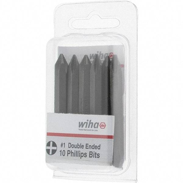 Wiha - #1, Reversible Phillips Screwdriver Pack Bit - 1/4" Drive, 2-3/8" OAL - Industrial Tool & Supply