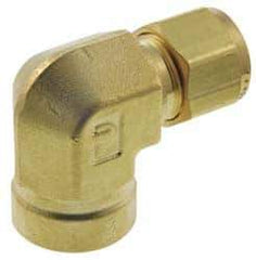 Parker - 3/8" OD, Brass Female Elbow - 2,300 Max Working psi, 7/8" Hex, Comp x FNPT Ends - Industrial Tool & Supply