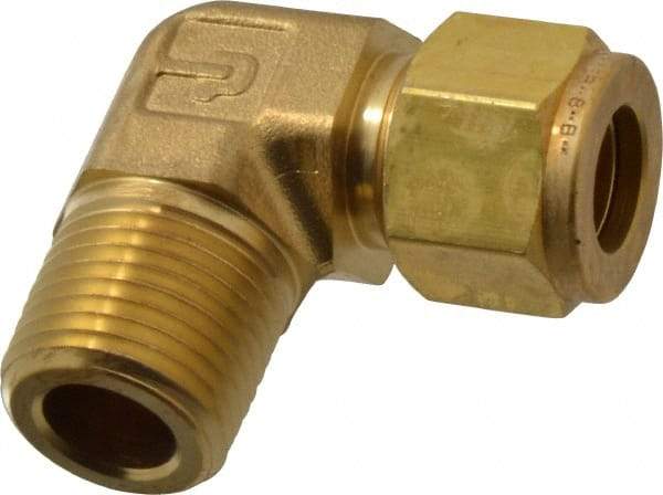 Parker - 1/2" OD, Brass Male Elbow - 2,200 Max Working psi, 7/8" Hex, Comp x MNPT Ends - Industrial Tool & Supply