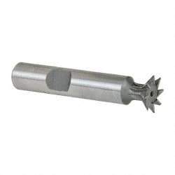 Made in USA - 1/2" Diam x 1/8" Width of Cut, 45° Included Angle, Cobalt Dovetail Cutter - 3/8" Shank Diam, 2" Shank Length, 2-1/8" Overall Length, Weldon Flat, Uncoated - Industrial Tool & Supply