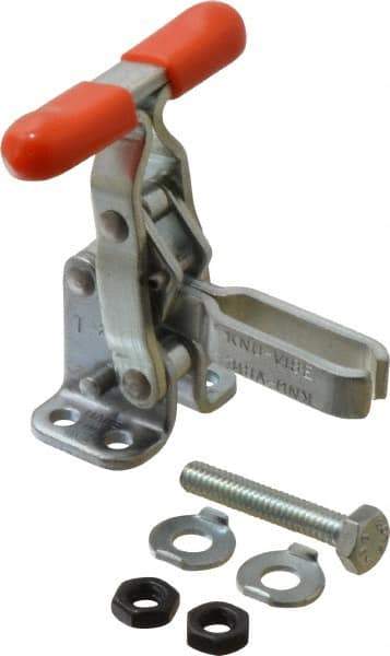 Lapeer - 200 Lb Holding Capacity, Vertical Handle, Manual Hold Down Toggle Clamp - 64° Handle Movement, 110° Bar Opening, U-Bar, Flanged Base, Carbon Steel - Industrial Tool & Supply