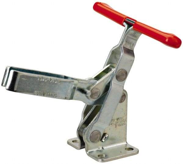 Lapeer - 600 Lb Holding Capacity, Vertical Handle, Manual Hold Down Toggle Clamp - 57° Handle Movement, 106° Bar Opening, U-Bar, Flanged Base, Carbon Steel - Industrial Tool & Supply