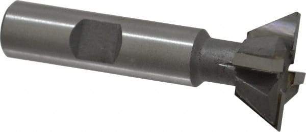 Made in USA - 1" Diam x 3/8" Width of Cut, 60° Included Angle, Carbide-Tipped Dovetail Cutter - 1/2" Shank Diam, 2-1/2" Overall Length, 0.02" Corner Radius, Weldon Flat, Uncoated - Industrial Tool & Supply