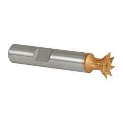 Made in USA - 1/2" Diam x 1/8" Width of Cut, 45° Included Angle, High Speed Steel Dovetail Cutter - 3/8" Shank Diam, 2" Shank Length, 2-1/8" Overall Length, Weldon Flat, TiN Coated - Industrial Tool & Supply