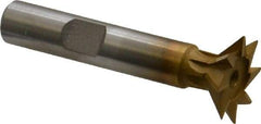 Made in USA - 3/4" Diam x 3/16" Width of Cut, 45° Included Angle, High Speed Steel Dovetail Cutter - 3/8" Shank Diam, 1-15/16" Shank Length, 2-1/8" Overall Length, Weldon Flat, TiN Coated - Industrial Tool & Supply