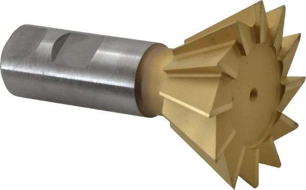 Made in USA - 2-1/2" Diam x 1-1/8" Width of Cut, 60° Included Angle, High Speed Steel Dovetail Cutter - 1" Shank Diam, 3-3/4" Overall Length, Weldon Flat, TiN Coated - Industrial Tool & Supply