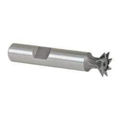 Made in USA - 1/2" Diam x 1/8" Width of Cut, 45° Included Angle, High Speed Steel Dovetail Cutter - 3/8" Shank Diam, 2" Shank Length, 2-1/8" Overall Length, Weldon Flat, Uncoated - Industrial Tool & Supply