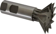 Made in USA - 2-1/4" Diam x 11/16" Width of Cut, 45° Included Angle, High Speed Steel Dovetail Cutter - 1" Shank Diam, 3-1/16" Shank Length, 3-3/4" Overall Length, Weldon Flat, Uncoated - Industrial Tool & Supply