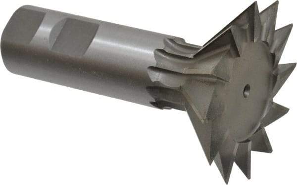 Made in USA - 2-1/2" Diam x 3/4" Width of Cut, 45° Included Angle, High Speed Steel Dovetail Cutter - 1" Shank Diam, 3" Shank Length, 3-3/4" Overall Length, Weldon Flat, Uncoated - Industrial Tool & Supply