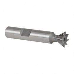 Made in USA - 1/2" Diam x 7/32" Width of Cut, 60° Included Angle, High Speed Steel Dovetail Cutter - 3/8" Shank Diam, 2-1/8" Overall Length, Weldon Flat, Uncoated - Industrial Tool & Supply