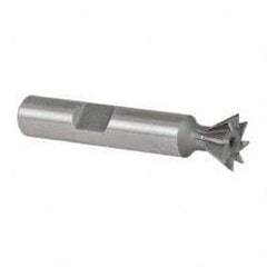Made in USA - 1/2" Diam x 7/32" Width of Cut, 60° Included Angle, High Speed Steel Dovetail Cutter - 3/8" Shank Diam, 2-1/8" Overall Length, Weldon Flat, Uncoated - Industrial Tool & Supply